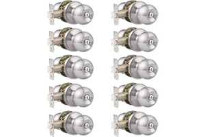 Probrico 10 Pack Bed/Bath Room Round Door Knob,Privacy Function for Bathroom/Bedroom,Interior Door Knobs with Lock Satin Nickel Finish, Keyless(Thumb Turn Lock on The Inside) Door Handles Locks