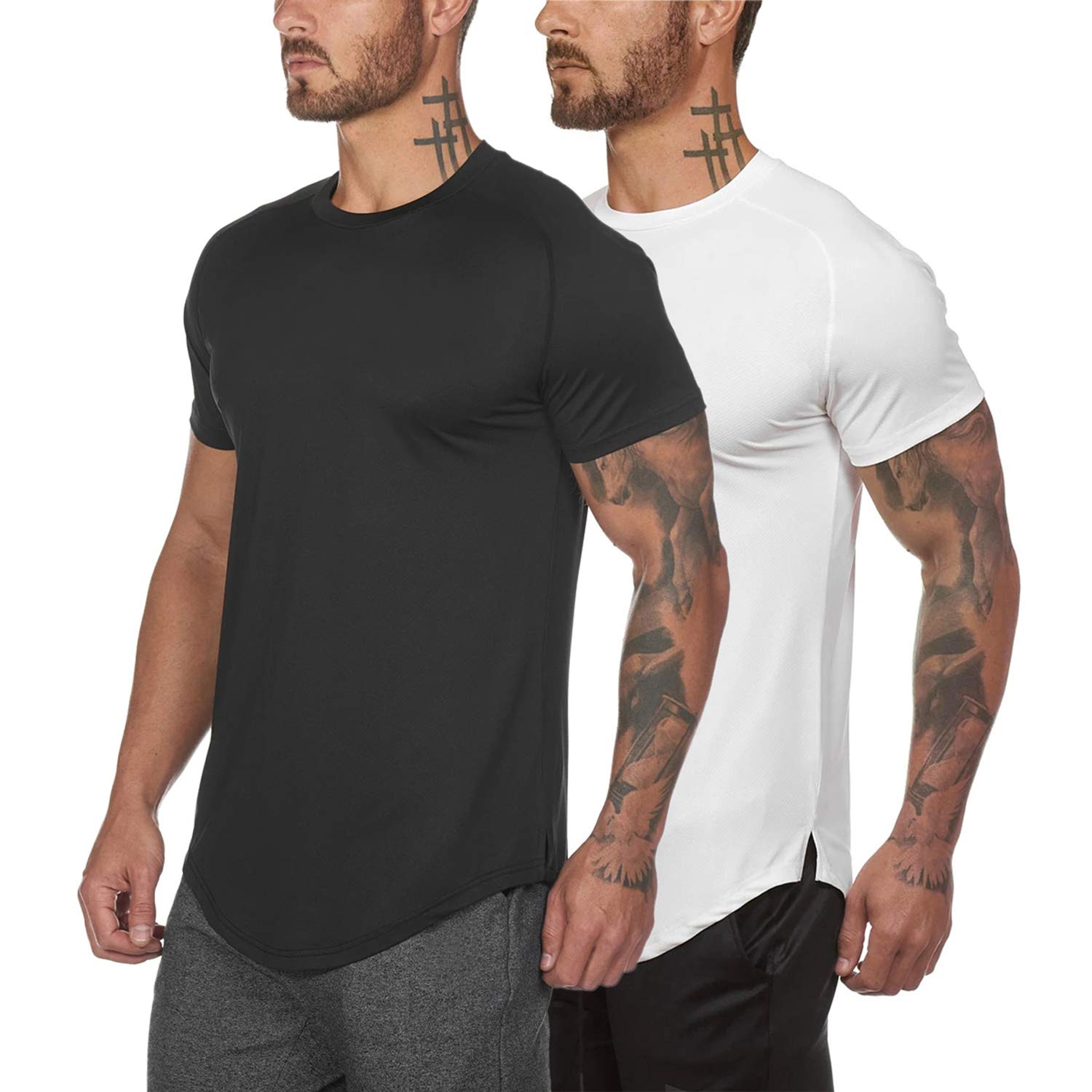Photo 1 of Mens Gym Workout Slim Fit Short Sleeve T-Shirt Cotton Performance Athletic Shirts Running Fitness Tee Loungewear(SOWTBK M)