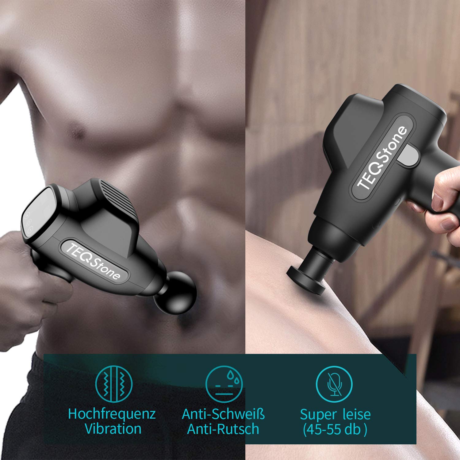 Massagepistole, TEQStone Massage Gun, Leise Massagegerät mit 20 Geschwindigkeitsstufen, bis zu 8 Stunden Akkulaufzeit, Handgehalten Tragbares Muskel Elektrisch Entspannen für Nacken Schulter Rücken