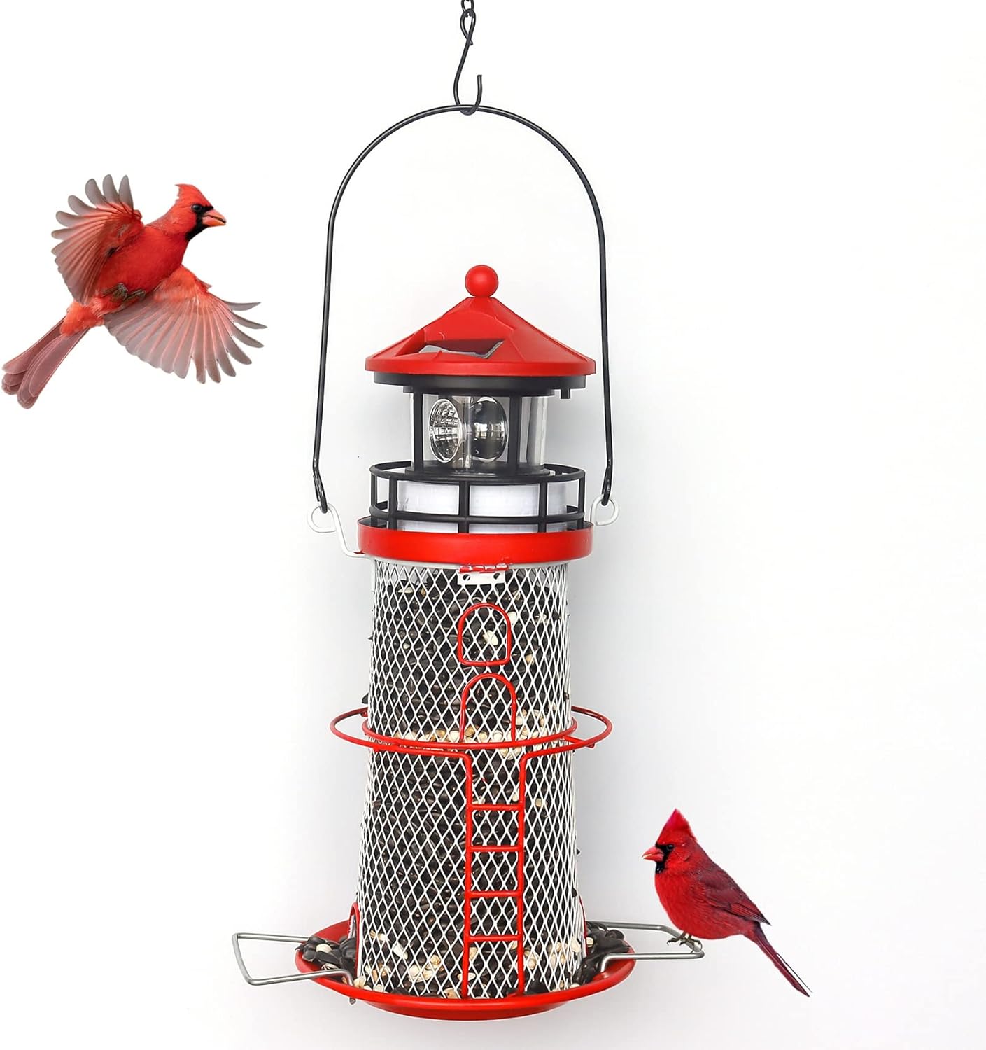 Backyard Birding & Wildlife - HSHD Solar Lighthouse Bird Feeder with Rotating Beacon Lamp - 14