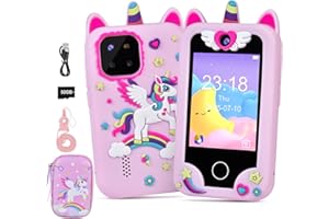 Elecoutek Kids Smart Phone for Girls, Toddler Unicorn Phone Toys for 3-10 Year Old Girl, Kids Mobile Phone Toy with Dual Cameras, 2.8 Inch Touchscreen, Music Player, Games, 32 GB Card and Bag (Pink)