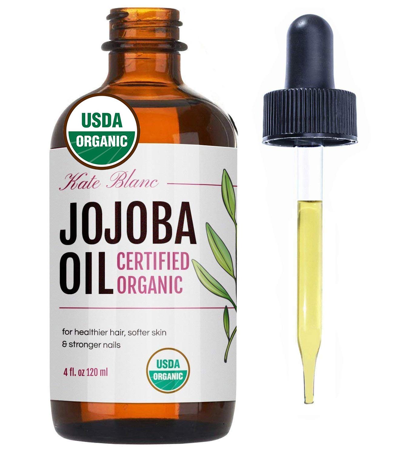Jojoba Oil, USDA Certified Organic, 100% Pure, Cold Pressed, Unrefined. Revitalizes Hair & Gives Skin a Radiant Youthful Look. Effective Treatment for Face, Lips, Cuticles, Stretch Marks. (4 oz): Beauty
