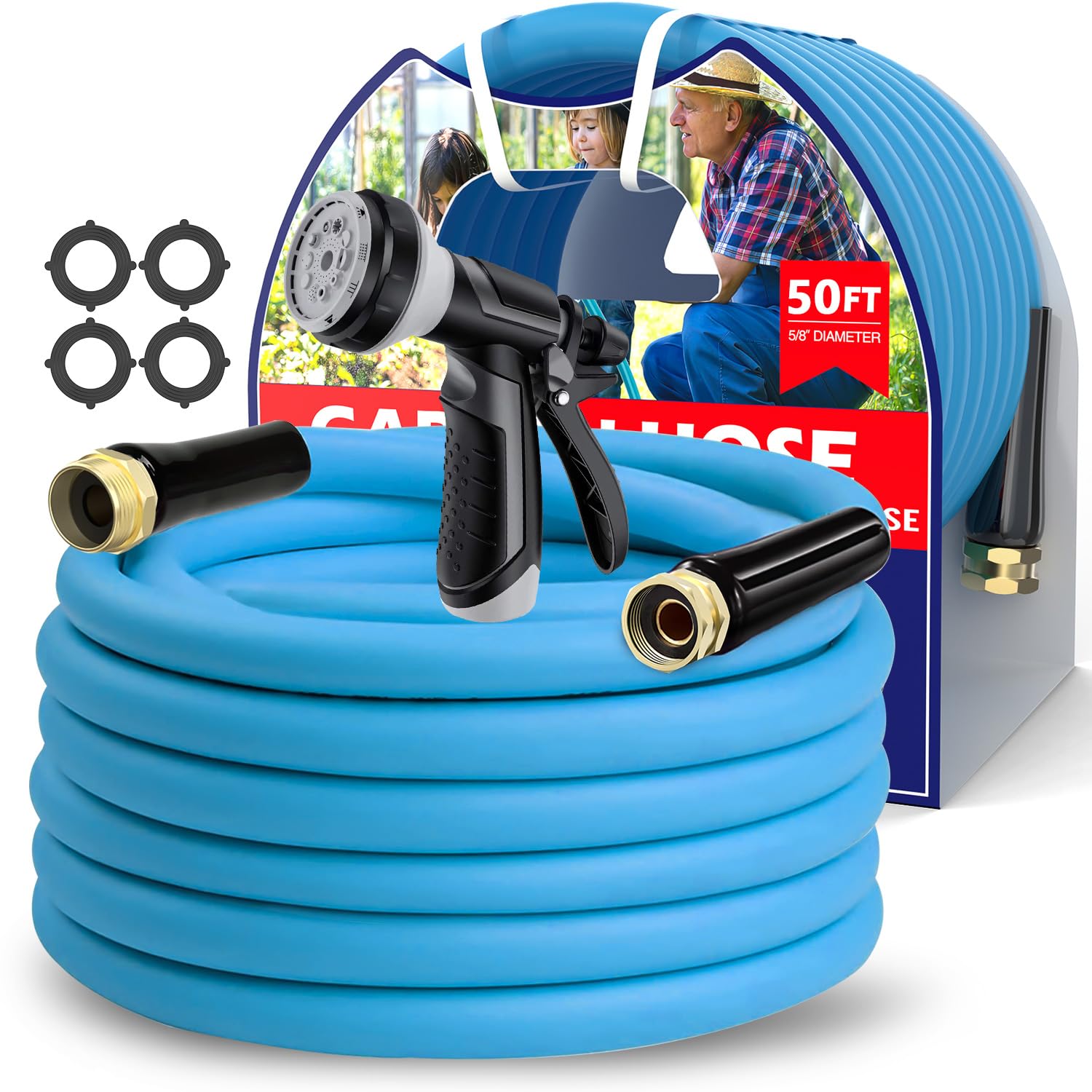 Garden Hose 50 ft, Heavy Duty Water Hose 5/8" x 50ft, New Patented Kink Free Water Hose Kink Resistance, Heavy Duty,Flexible and Lightweight, Leak Free, Burst 600 PSI, Drinking Water Safe Image Garden Hose 50 ft, Heavy Duty Water Hose 5/8" x 50ft, New Patented Kink Free Water Hose Kink Resistance, Heavy Duty,Flexible and Lightweight, Leak Free, Burst 600 PSI, Drinking Water Safe Image