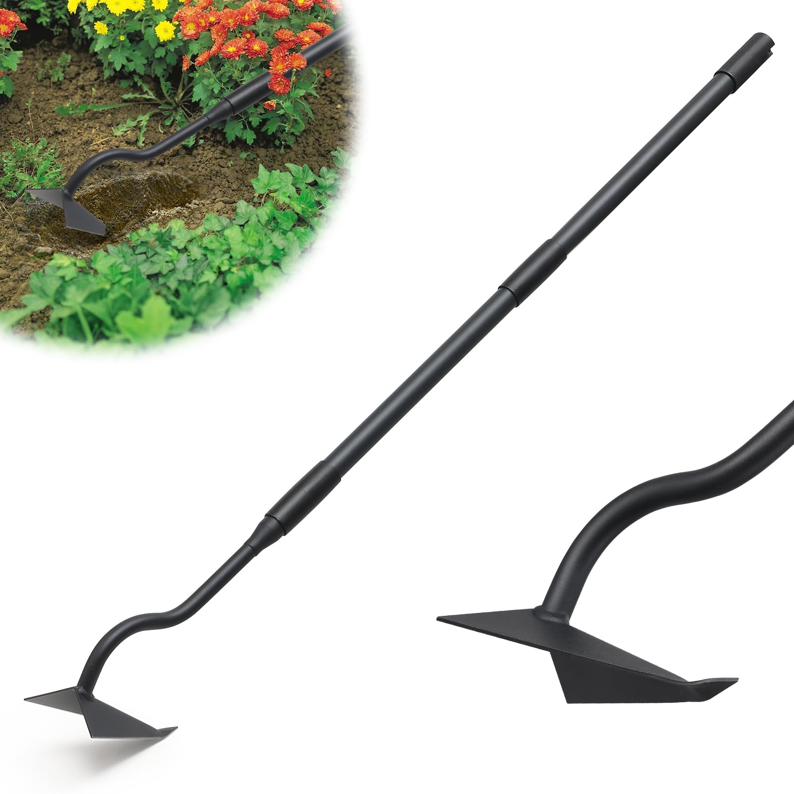 Photo 1 of Garden Hoe, Heavy Duty Plow Hoe Garden Tool for Plowing,Cultivating, Trenching, Ridging, Weeding, Loosening Soil, 55 Inch Long Handle, V Shaped Sharp Triangle Hoe, Gardening Hand Tools