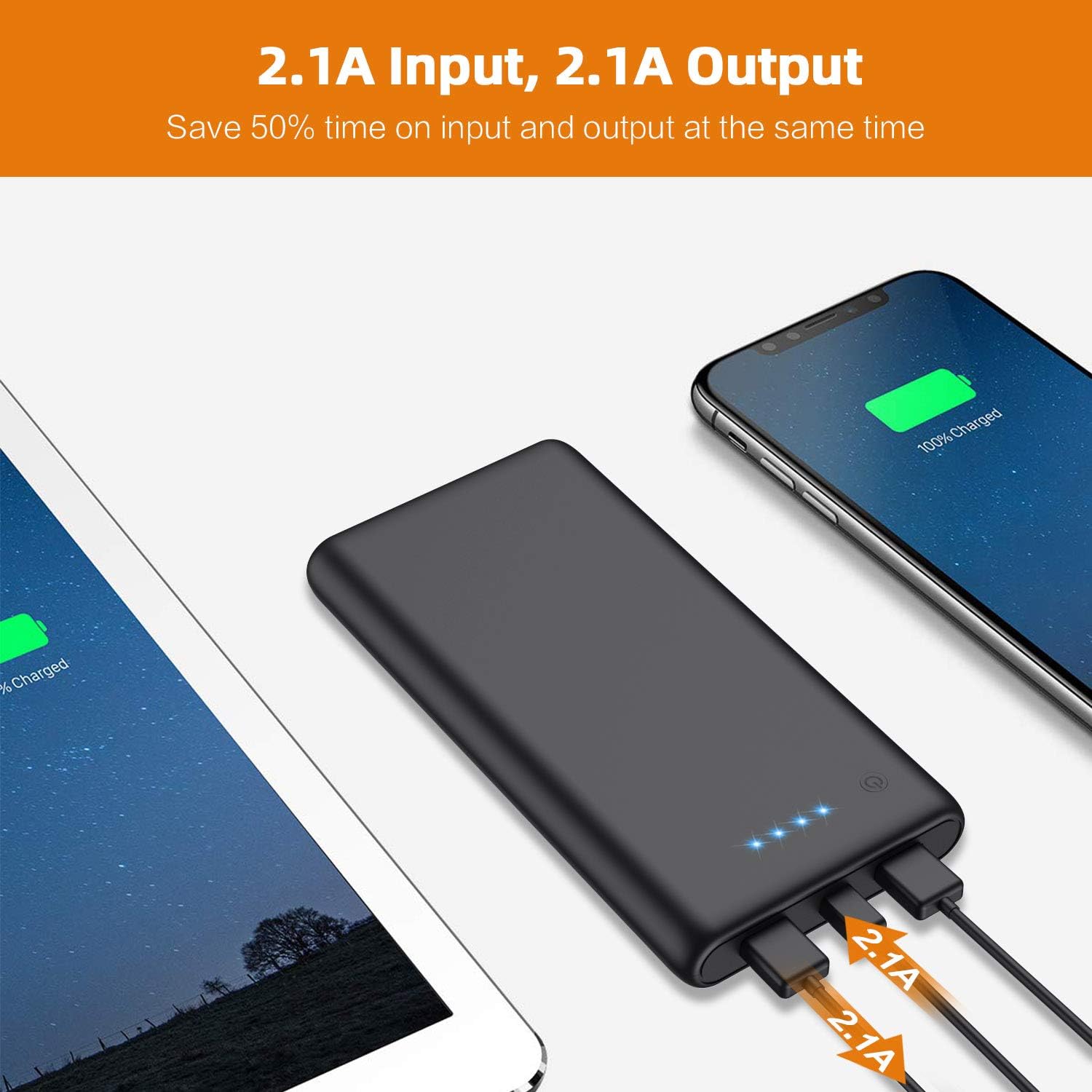 Portable Charger Power Bank 25800mAh Huge Capacity External Battery Pack Dual Output Port with LED Status Indicator Power Bank for iPhone, Samsung Galaxy, Android Phone,Tablet & etc（Black）