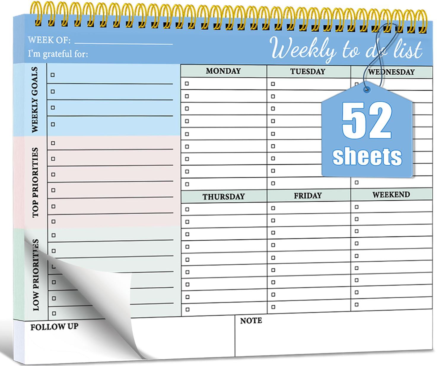 BLESWIN Weekly Planner Pad, To Do List Pad Undated 52 Sheets, 8.5" x 11" Weekly Planner Notebook Organizers, Desk Planner for Work, Appointments, Schedule, Productivity
