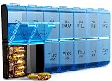 COLORWING Extra Large Pill Organizer 2 Daily AM PM 14 Comp 7 Days Blue