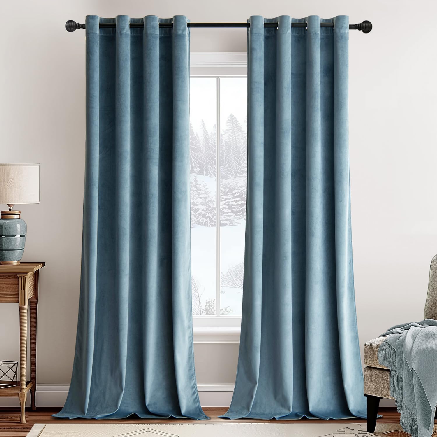 MIULEE Dark Slate Velvet Curtains for Bedroom 2 Panel Set 96 Inch Drop Curtains, Soft Elegent Home Decor Velvet Curtain Living Room, Sun Blocking Room Darkening Thermal Eyelet Curtain 55x96 Inch — image 1
