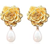GBAHFY Camellia Pearl Stud Earrings Dainty Romantic Flower Drop Rose Earrings for Women