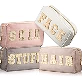 Cunno 4 Pcs Preppy Makeup Bags Chenille Letter Stuff Bag Nylon Cosmetic Pouch Cases with Zipper for Women Travel Toiletry