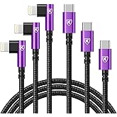90 Degree USB C to Lightning 10FT, iPhone Charger Cables [Apple MFi Certified] 3Pack Fast Charging Cord, Nylon Braided USB C Lightning Cable Compatible with iPhone 14/13/12/11/Pro Max/Plus/8/7-Purple