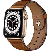 OUHENG Leather Bands Compatible with Apple Watch Band 49mm/46mm/45mm/44mm/42mm, Genuine Leather Strap for iWatch Ultra 3/2/1 & SE 3/2/1 Series 11 10 9 8 7 6 5 4 3 2 1 (Retro Brown/Bronze Gold)