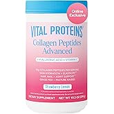 Vital Proteins Collagen Peptides Advanced, Hydrolyzed Peptides with Hyaluronic Acid and Vitamin C - Strawberry Lemon Flavor Powder, 10.5oz