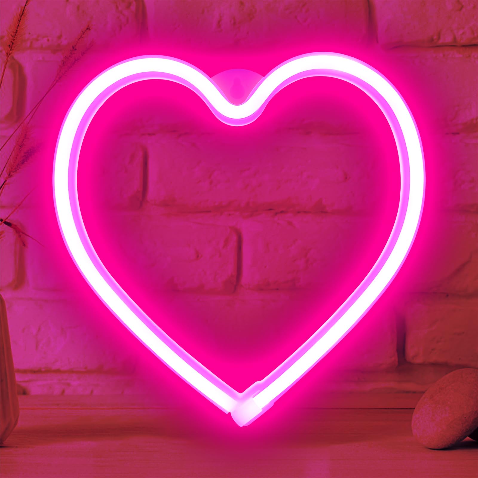 Photo 1 of Neon Heart Light Sign Decor for Valentine's Day, USB/Batteries Powered LED Heart Sign for Bedroom, Romantic Wall Art Love Decoration for Girls Room,Wedding,Anniversary, Birthday Party Favor (Pink)