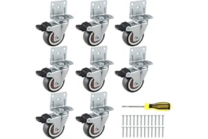 GCFOIR 2 Inches Side Mount Caster Wheels Set of 8 L-Shaped Rubber Locking Swivel Casters Heavy-Duty Double Plate Castor with Brake Industrial Metal Wheels for Workbench, Furniture, Cabinet, Woodbox