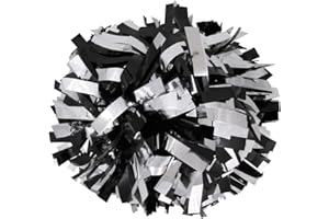 ICOBUTY Metallic Cheerleader Cheerleading Pom Poms 6 inch 1 Pair 2 Pieces (Black/Silver)