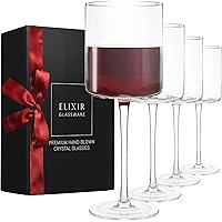 ELIXIR GLASSWARE Wine Glasses Set of 4-17oz - Square Wine Glasses, Large Red Wine or White Wine Glasses - Hand Blown Long Ste