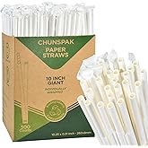 Chunspak 10.25" Disposable Paper Drinking Straws Individually Wrapped, 0.31" Dia. - 4 PLY Thick Heavy Duty Paper - White, 300 ct. (Restaurant Quality)