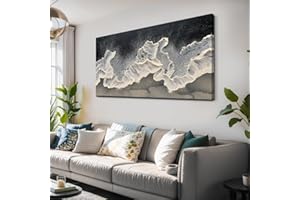 Wall Art Abstract Sea Landscape Painting Seascape Artwork Ocean Waves Art White and Black for Living Room Bedroom Dining Room