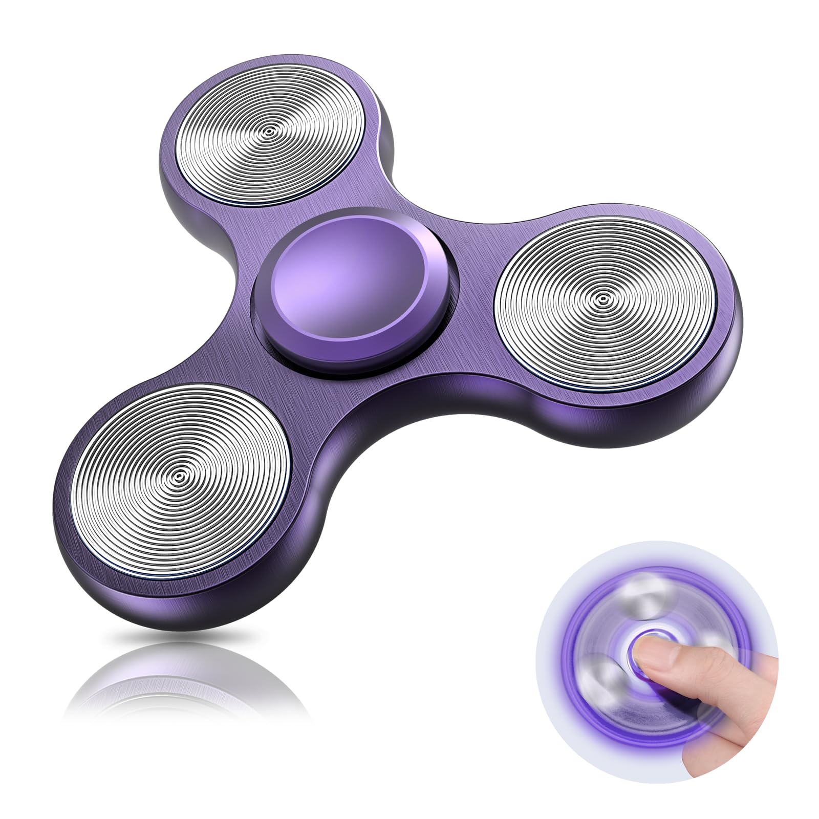 Aolcev Fidget Spinner Metal Fidget Toy Stainless Steel Fast Bearing 4-10 Minutes Spins Hand Spinner Tri Finger Gyro Toy EDC ADHD Focus Anxiety Stress Relief Hand Spinner Toys for Kids Adults-Purple