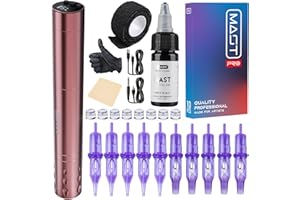 Mast Tattoo Gun Kit, Tour Fly Slim Wireless Tattoo Pen Machine, 10 Count Pro Needles Cartridges, Black Tattoo Ink