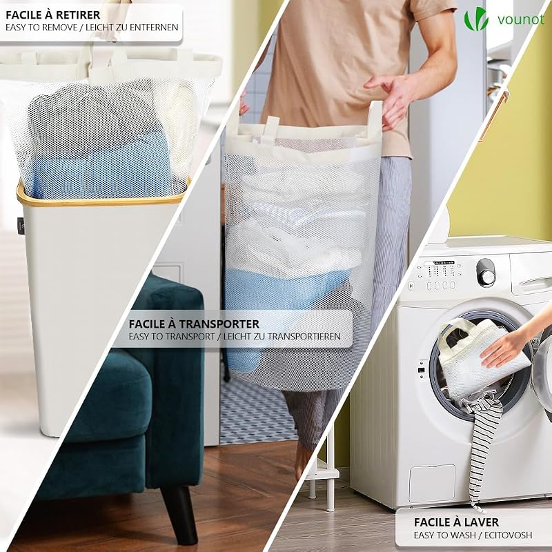 ® Cesto Portabiancheria 100L con Ruote, Cesta Biancheria Sporca con Coperchio e Manici in Bambù, Porta Biancheria Pieghevole Cesta Panni Sporchi per Bagno o Lavanderia Vestiti, Beige