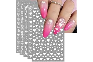IDDFEVE Valentine's Day Nail Art Stickers - Sexy White Heart Nail Decals, Self-Adhesive Kiss Love for DIY 3D Nail Supplies Decoration (5 Sheets)