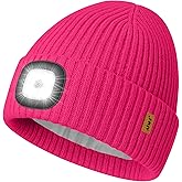ATNKE LED Lighted Lined Fleece Beanie Cap,USB Rechargeable 4 LED Running Headlamp Hat with Light Gifts for Men and Women