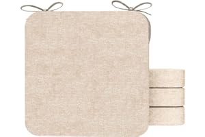 AAAAAcessories Square Chair Cushions for Dining Chairs with Ties and Removable Cover, 2" Thick Dining Kitchen Chair Pads, Indoor Dining Room Chair Cushions, 16" x 16", Set of 4, Beige