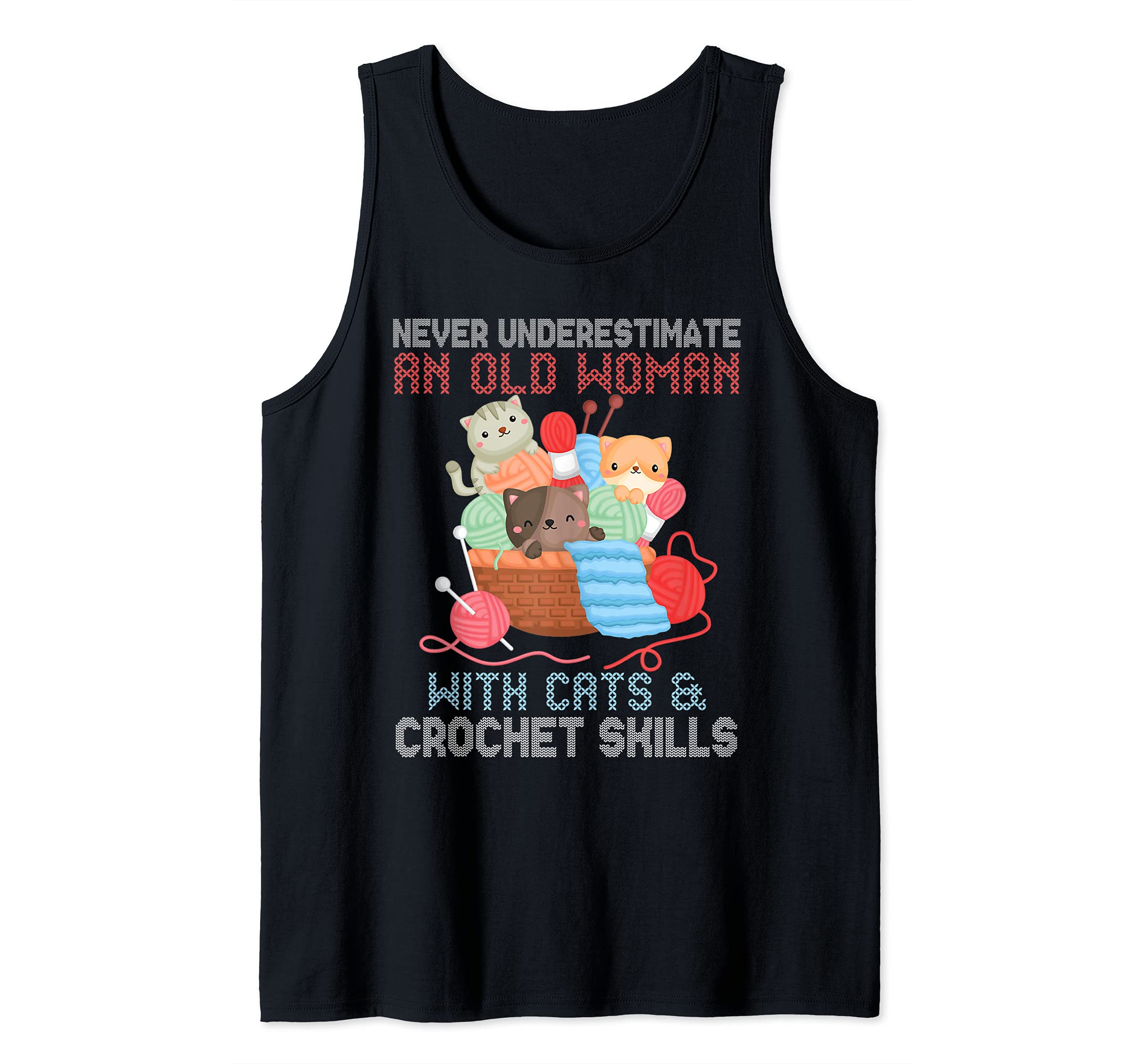 Cats and Crochet Old Woman Design Tank Top