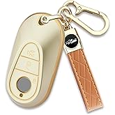 Joouheax for Mercedes-Benz Key Fob Cover with Keychain, Soft TPU Full Protection Car Key Case Shell for Benz S-Class G-Class E-Class EQE EQS 2020 2021 2022 2023 2024 2025, Gold