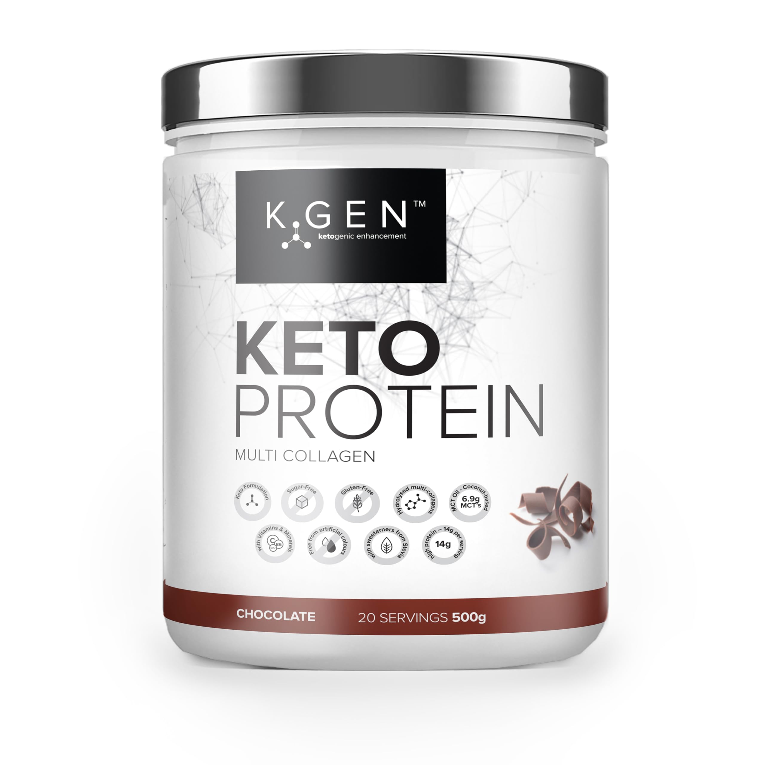 K-GEN™ Keto Collagen Protein Powder Natural Multi Collagen Chocolate Blend, Coconut MCT Vitamin C+B6 | UK Made Advanced Ketosis for Keto & Paleo | Low Carb Free-from: Sugar, Whey & Gluten