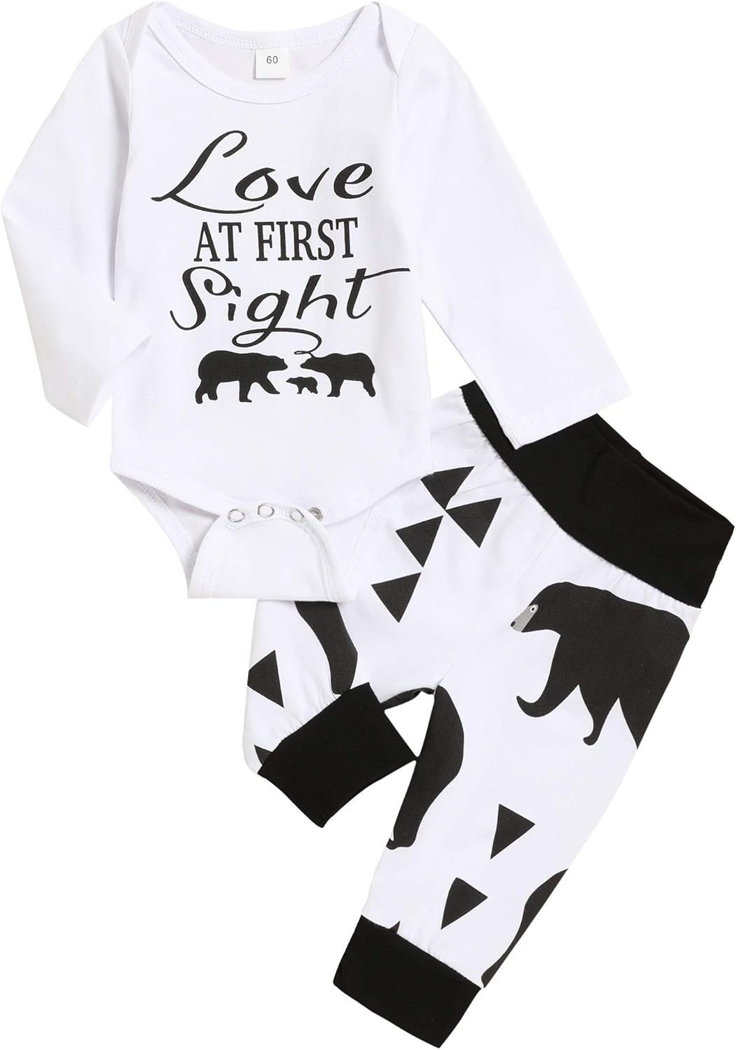 Newborn Baby Boys Girls Clothes Baby Bear Long Sleeve Bear Print Pants Outfit Sets + Hat
