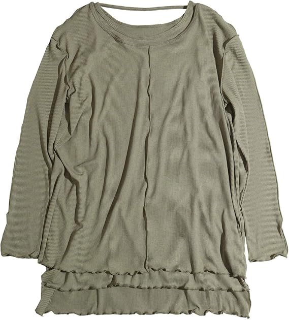 Amazon カットソー レディース メロウ リブ 切り替え ロングタンクトップ ２点セット 重ね着 レイヤード バックスリット 長袖 トップス Tシャツ カットソー 通販