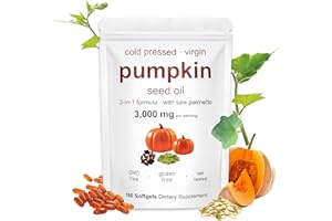 Anwezen Pumpkin Seed Oil for Hair Growth and Saw Palmetto Complex, 3000mg Per Serving，180 Softgels | Cold Pressed, Supports Hair, Urine, Bladder & Prostate Health | Non-GMO