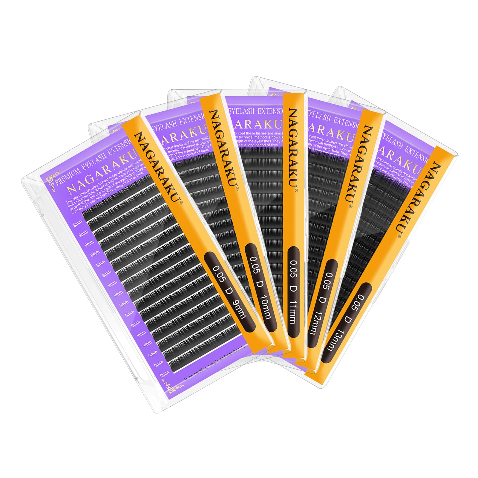 NAGARAKU 5 Trays Eyelash Extensions Supplies Classic 1:1 Lashes Individual Volume Lash Extensions Soft Single Natural Eyelashes Matte Black 16 Rows (0.05mm D Curl 9/10/11/12/13mm in 1 Pack) — image 1