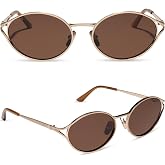 DIFF Juliette Designer Oval Polarized Sunglasses for Women, Brushed Gold | Polarized glare control; 100% UVA/UVB blocking; 55mm lens; case and cloth included