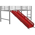 DHP Junior Twin Metal Loft Bed with Slide, Multifunctional Design, Silver with Red Slide