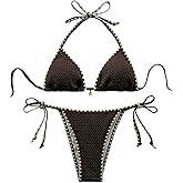 GORGLITTER Women's Stitch Triangle Halter Bikini Sets High Waisted Thong Swimsuit Summer Bathing Suit 2 Piece Swim Wear