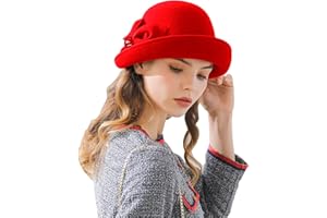 RZTA Women's Vintage 100% Wool Felt Cloche Bucket Bowler Hat Winter Vintage Bow Fedoras Church Derby Fascinator Hat