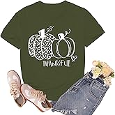 sallrue Thanksgiving Pumpkin Shirts for Women Thankful Pumpkin Tshirts Autumn Season Tee Tops