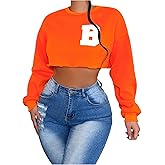 WDIRARA Women's Letter Graphic Crew Neck Sweatshirt Long Sleeve Pullover Crop Top