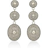 ecozran Chic Western Cowgirl Dangle Concho Earrings Boho Vintage Country Concert Sterling Silver Turquoise Elegant Hanging Bohemian Jewelry for Women
