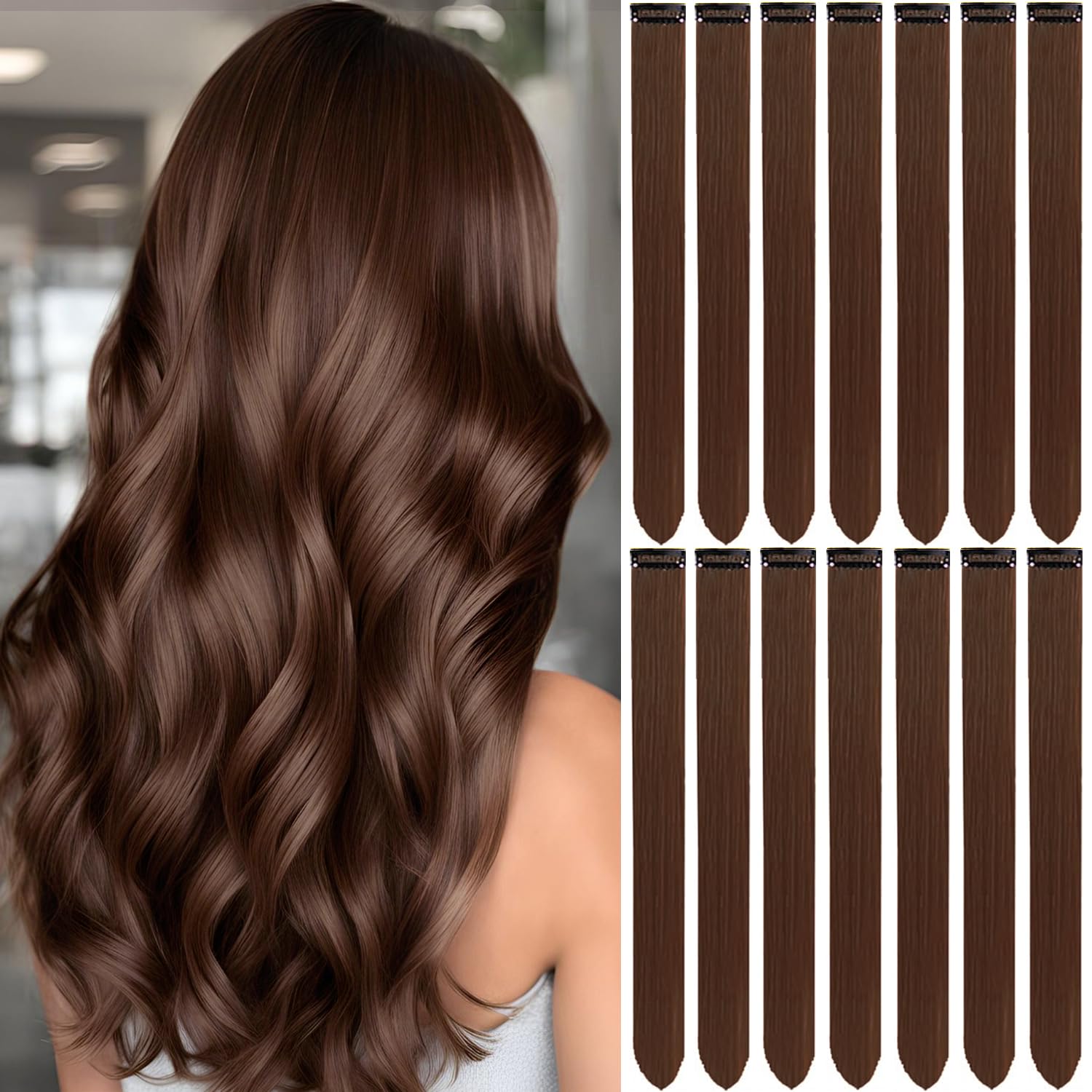 Photo 1 of LADYAMZ Colored Hair Extensions 14 PCS, 20 In Dream Rainbow Clip in Hair Extensions Party Highlights, Colorful Long Straight Synthetic Hairpieces for Girls Women Kids Gift(Light Brown)