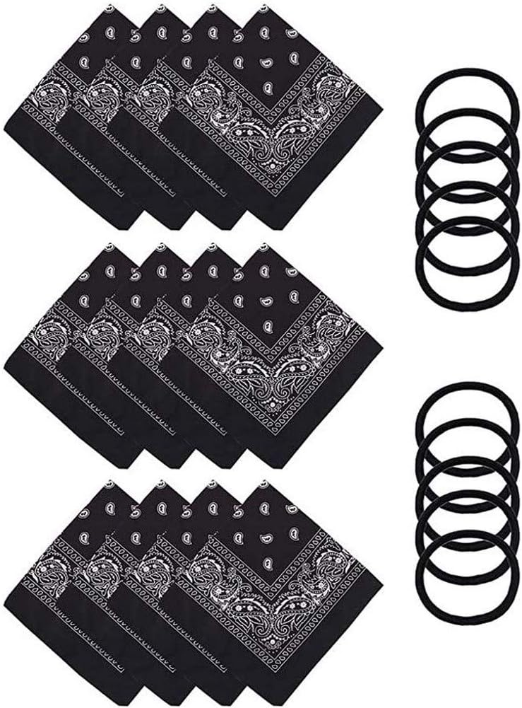 12 Pack Bandanas For Men And Women, Paisley Cowboy Bandana Whit 10PCS Hair Rings, Handkerchiefs Scarf, Fashion Bandana Soft And Durable Bandana for Dust, Sports, Outdoor