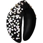 mokkia Halloween Headband for Women Crystal Pearl Knotted Headbands Beaded Boo Pumpkin Candy Corn Embellished Wide Top Knot Headband Halloween Accessories Spooky Costume Party Outfits Gifts (Ghost 2)