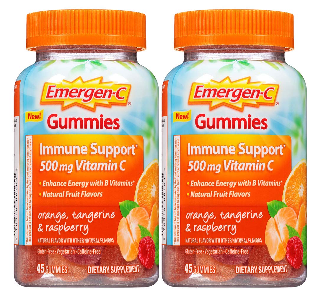 EmergenC Gummies Immune Plus Vitamin D, Super Orange, 45 Gummies (Pack of 2