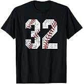 Distressed Baseball Number 32 Jersey Uniform Player Fan T-Shirt