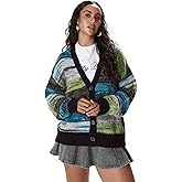 SKAYS Women's 2025 Button Down Fall Cardigan Sweater Chunky Colorful Knit Long Sleeve V Neck Color Block Cozy Cardigan
