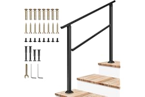 VIVOSUN Outdoor Handrail, 3 Step Stair Handrail, 40" x 36" Fits 1 to 3 Steps, Wrought Mattle Iron Handrail for Concrete Steps, Porch Steps, One-Step Assembly, Black